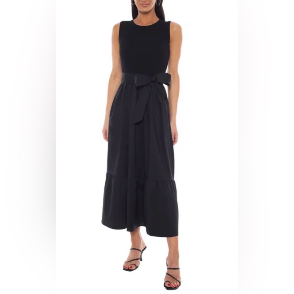 Isaac Mizrahi Sleeveless Maxi Dress Knit Top Tie Waist‎ High Neck Size XL